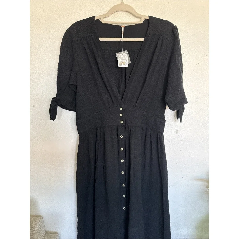 NWT Free People Love Of My Life Midi Dress Black Button front Sz L Large - Picture 7 of 11